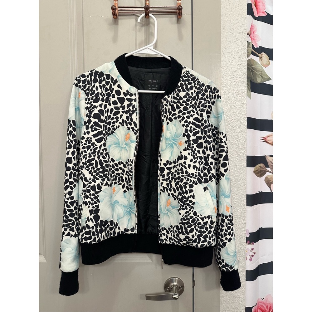 Zara Black and White Floral Bomber Jacket